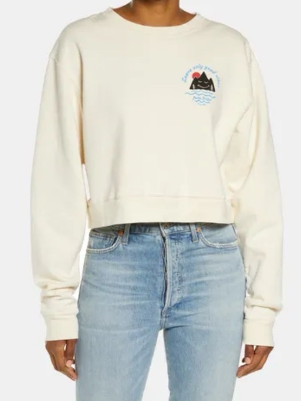 Parks Project Happy Mountain Leave Only Good Vibes Cropped Sweatshirt Size Large